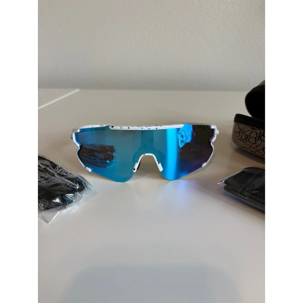 Kids Sports Sunglasses‎ with Blue Mirror Lens and White Frame